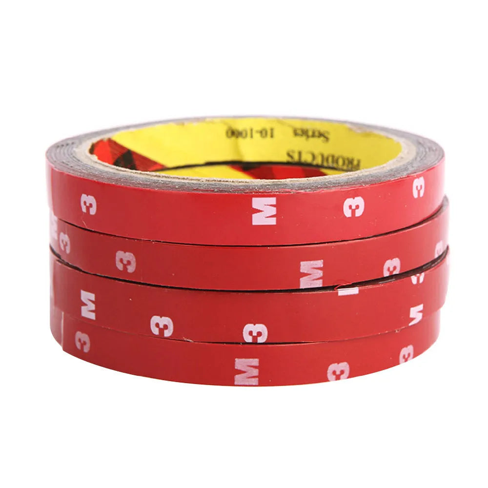 Red double sided adhesive M3 tape 0.6cm width acrylic foam on a car badge