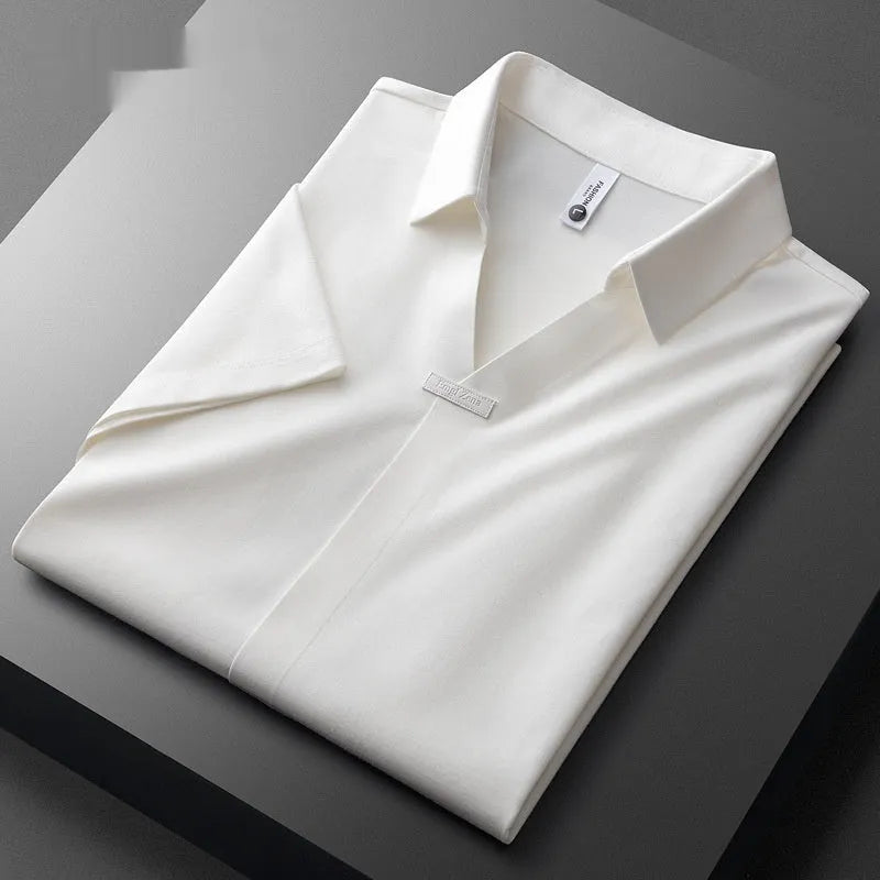 Men's slim fit lapel collar short sleeved polo t-shirt in cotton blend fabric