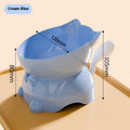 Stainless steel anti-fall oblique cat bowl with non-slip base in blue colour.