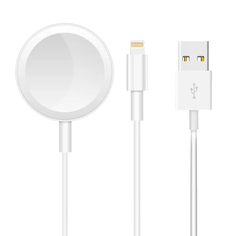 White two-in-one wireless watch charger with USB interface