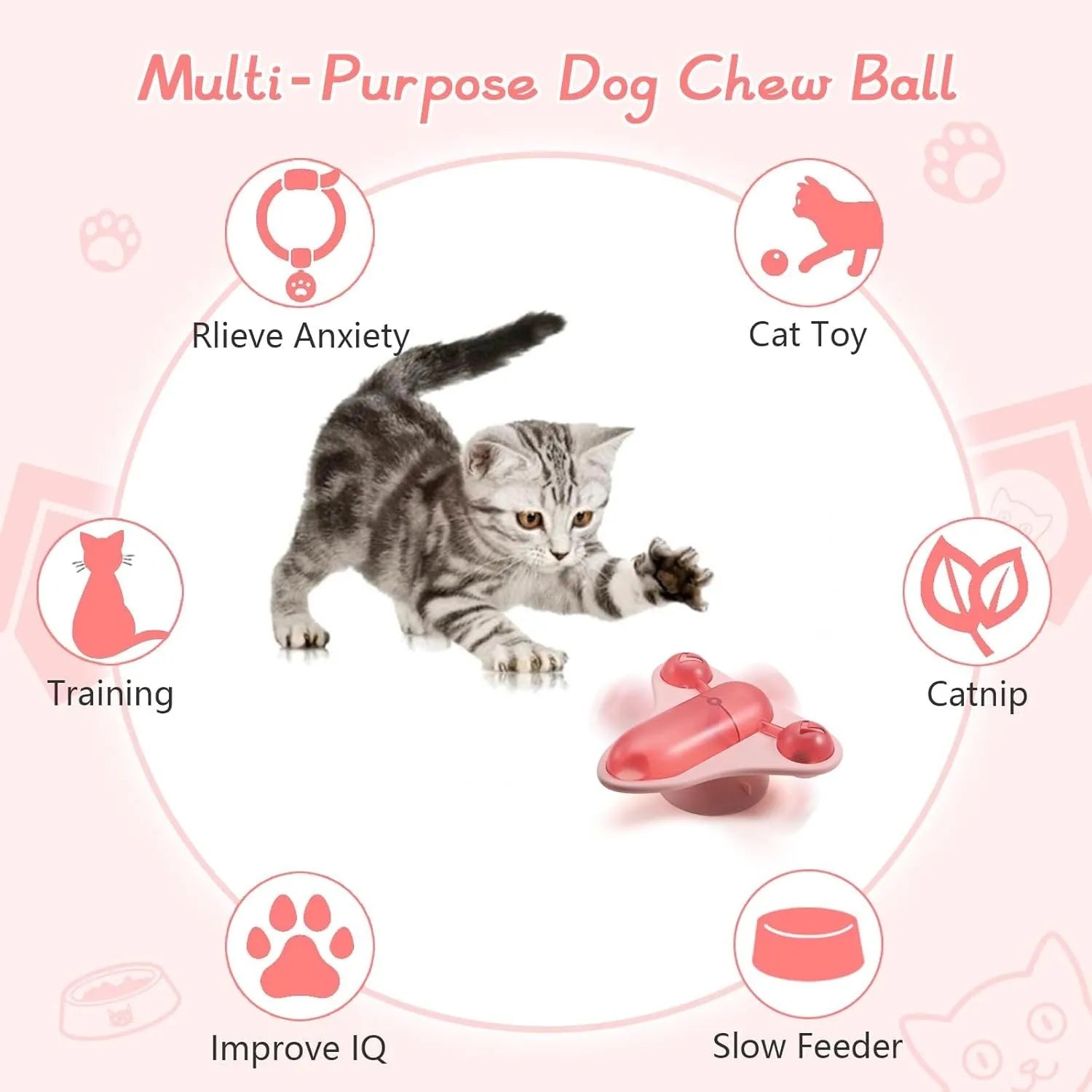 Interactive pet puzzle feeder toy with bell, catnip, and snack cabin in blue, green, or pink colours