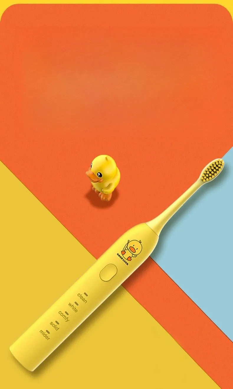 Small yellow duck rechargeable electric toothbrush with soft bristles