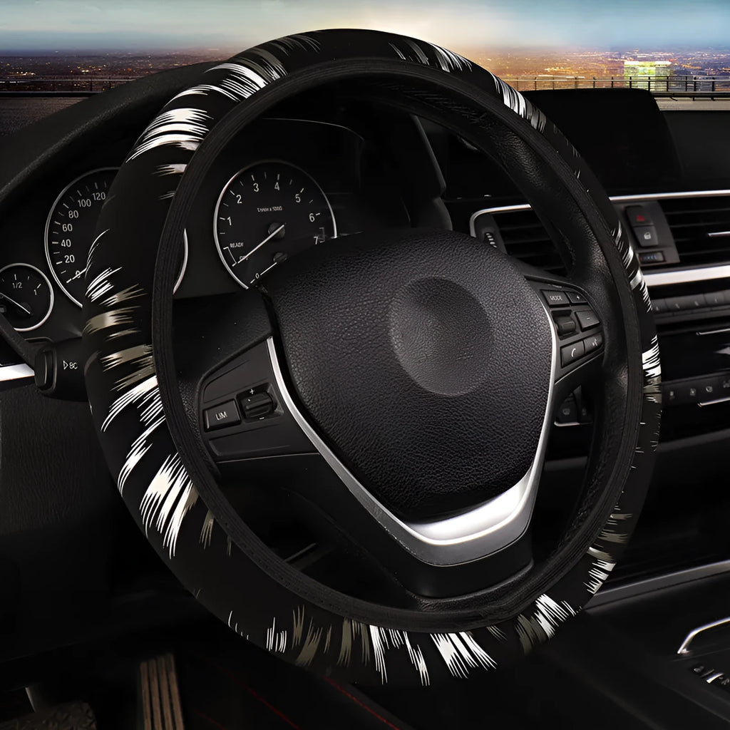 Car steering wheel cover in imitation leather, black red colour, elastic type without inner ring, sports style