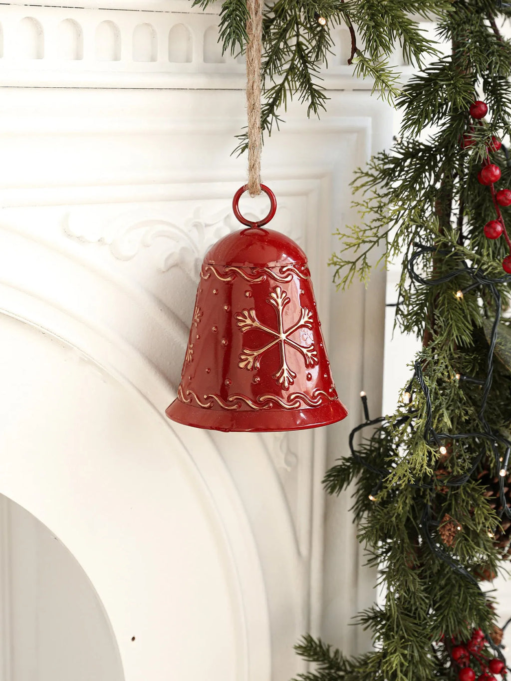 Wrought iron Christmas bell ornament with Santa Claus design in gold colour