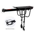 Black aluminium alloy bicycle quick release rear rack for 20 to 29 inch bikes with adjustable height and length