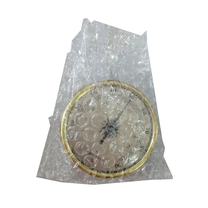 Analogue thermometer and hygrometer with silver aluminium dial and outer ring