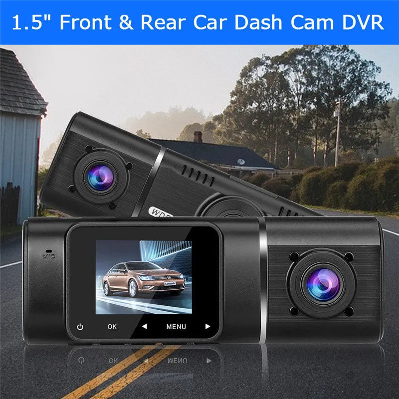 HD conjoined dual-lens car driving recorder in black with 170° wide angle, 12MP, windscreen mount