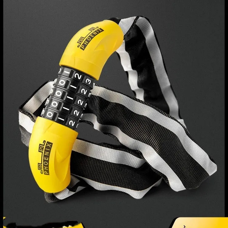 Portable hydraulic shear-resistant mountain bike chain lock in black and yellow variants with 95cm length