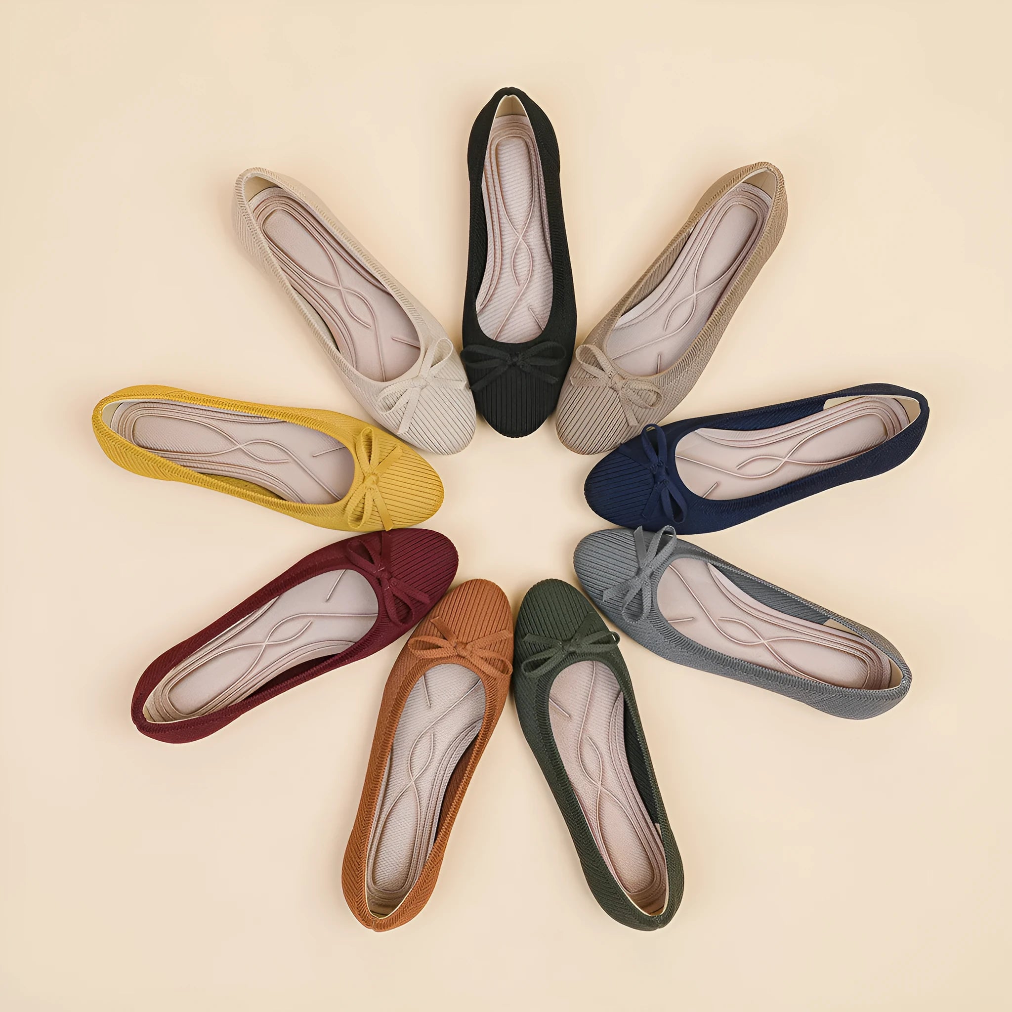 Women's round toe fabric bow flat pumps in butterfly black colour with shallow mouth and oversleeve style