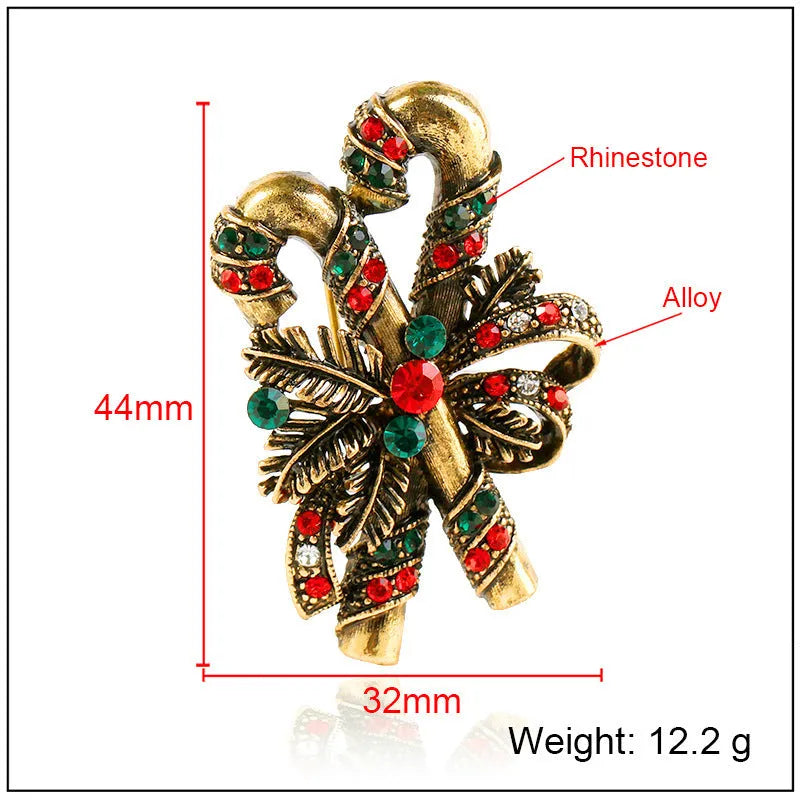 Christmas suit pin brooch alloy inlaid artificial gems ancient gold colour bells style