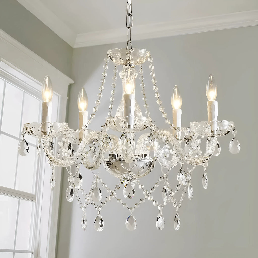 European crystal chandelier with five heads in storm lantern style for living room and bedroom lighting
