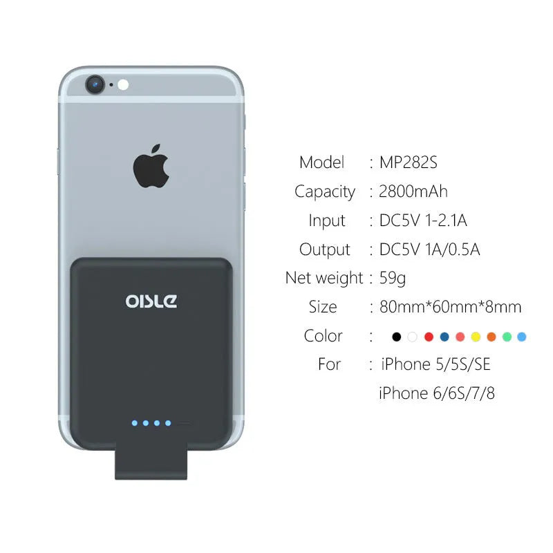 Back clip battery portable charger with magnetic clip in multiple colours