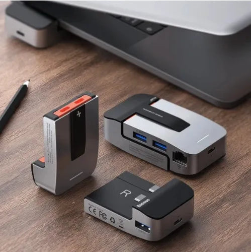 Mecha Era bracket type multifunctional HUB in space grey with aluminium alloy body and multiple ports including HDMI and USB3.0
