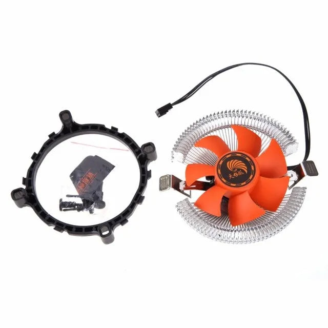 Orange CPU cooler cooling fan with black chassis, 10.3 x 4.9cm, for Intel and AMD sockets