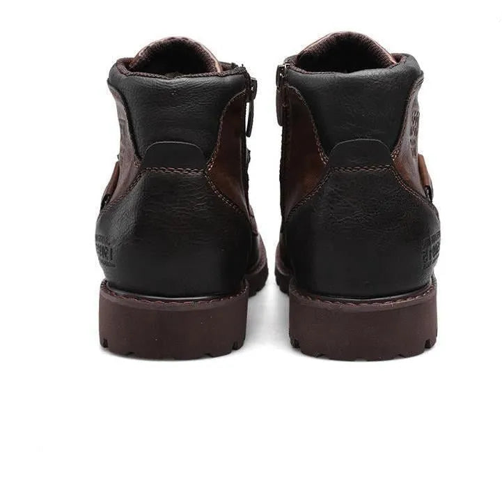 Men's Martin motorcycle boots with belt buckle detail over-the-knee PU upper rubber sole in black