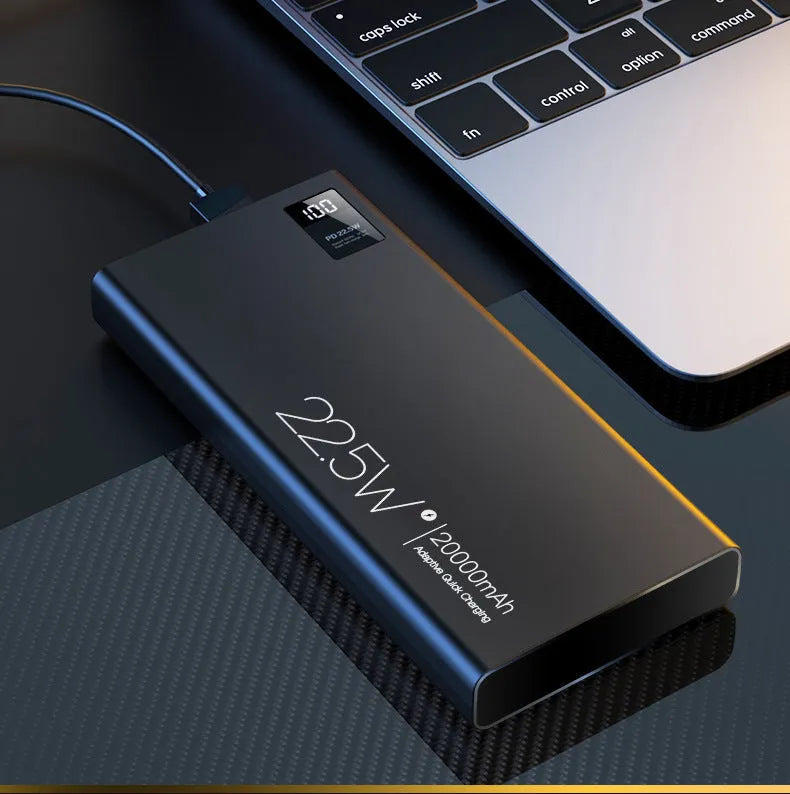 Two-way fast power bank in black or white, 10000mAh to 30000mAh, 152 x 68 x 15mm plastic body.