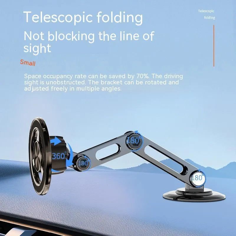 All-metal magnetic car phone holder showing 360-degree rotation mechanism and colour options