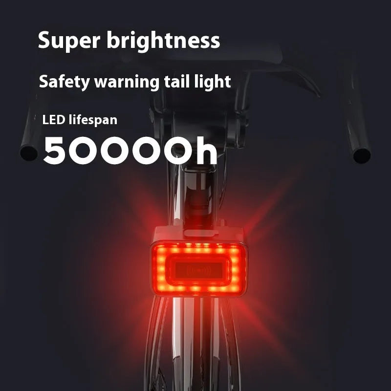 Compact black radar bicycle taillight with dual brackets and a TYPE-C charging port on a bike seat post.