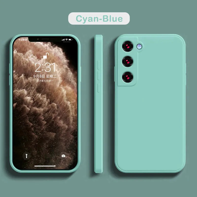 Liquid silicone phone case for Samsung back cover in solid colour with raised camera lip
