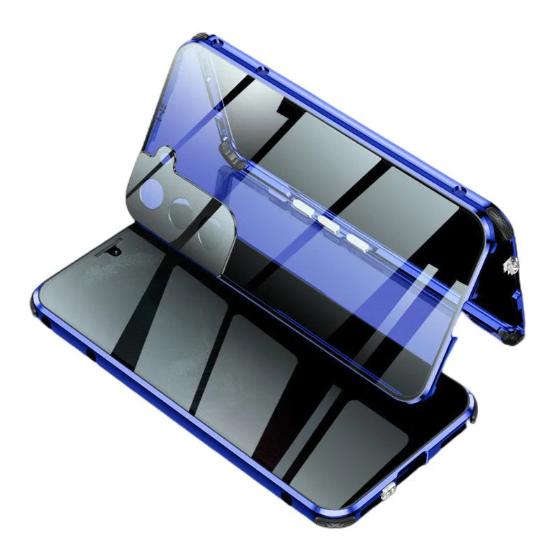 Samsung anti-peeping magnetic phone case in clamshell design with double-sided glass construction
