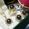 Freshwater pearl necklace, earrings, and ring set in white 8-9mm pearls with box and chain
