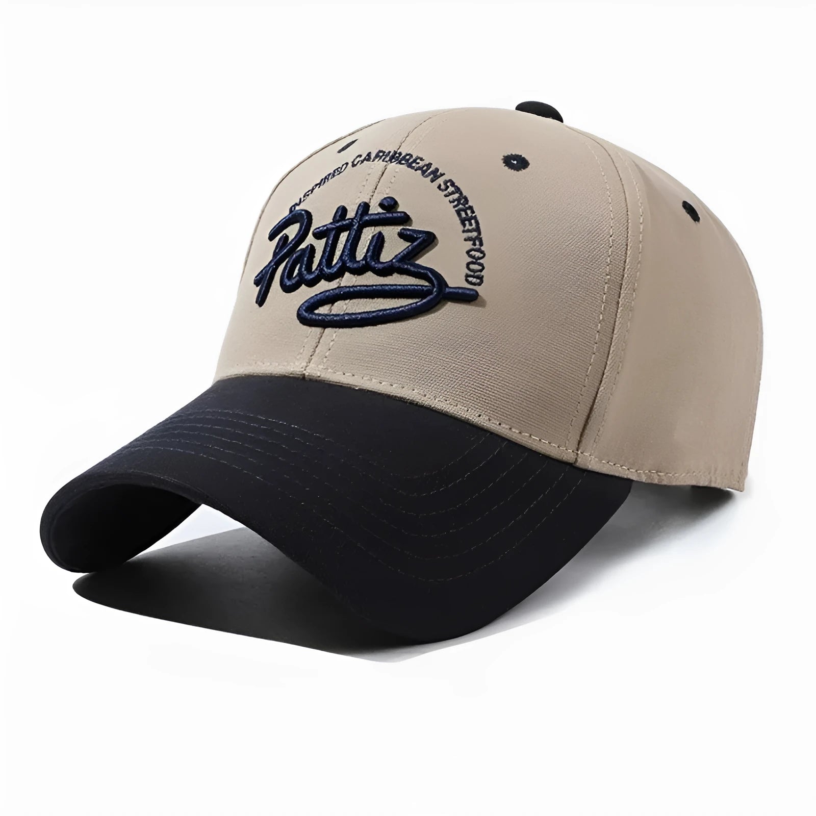 Cotton dome crown adjustable cap with English letter design in khaki colour