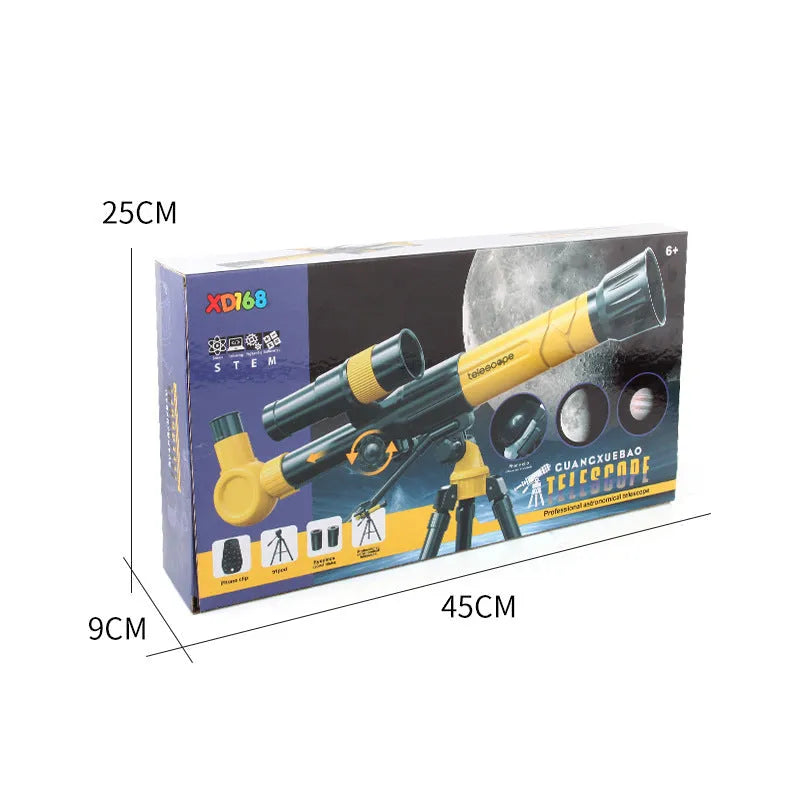 White and yellow plastic astronomical telescope with tripod for kids beginner astronomy