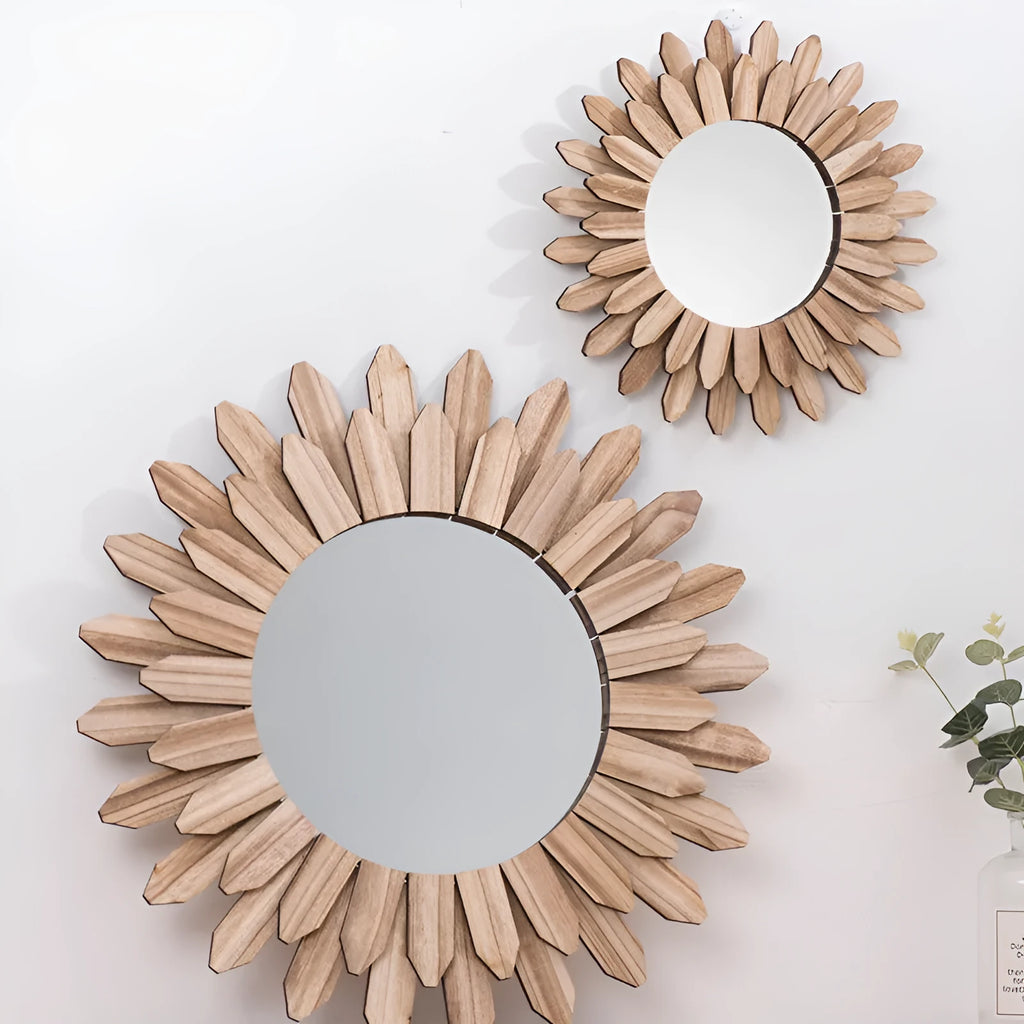 European-style solid wood round hanging wall mirror with a baked colour frame.