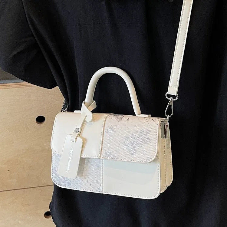 Portable stitching crossbody bag in khaki large size, soft polyester, sandwich pocket design