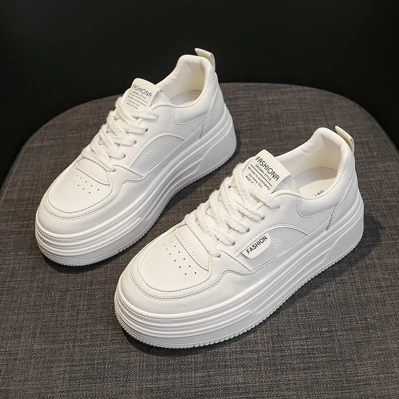 Platform thick sole casual sports skate shoes, cross shoulder straps, black and khaki, low top, round head, rubber sole