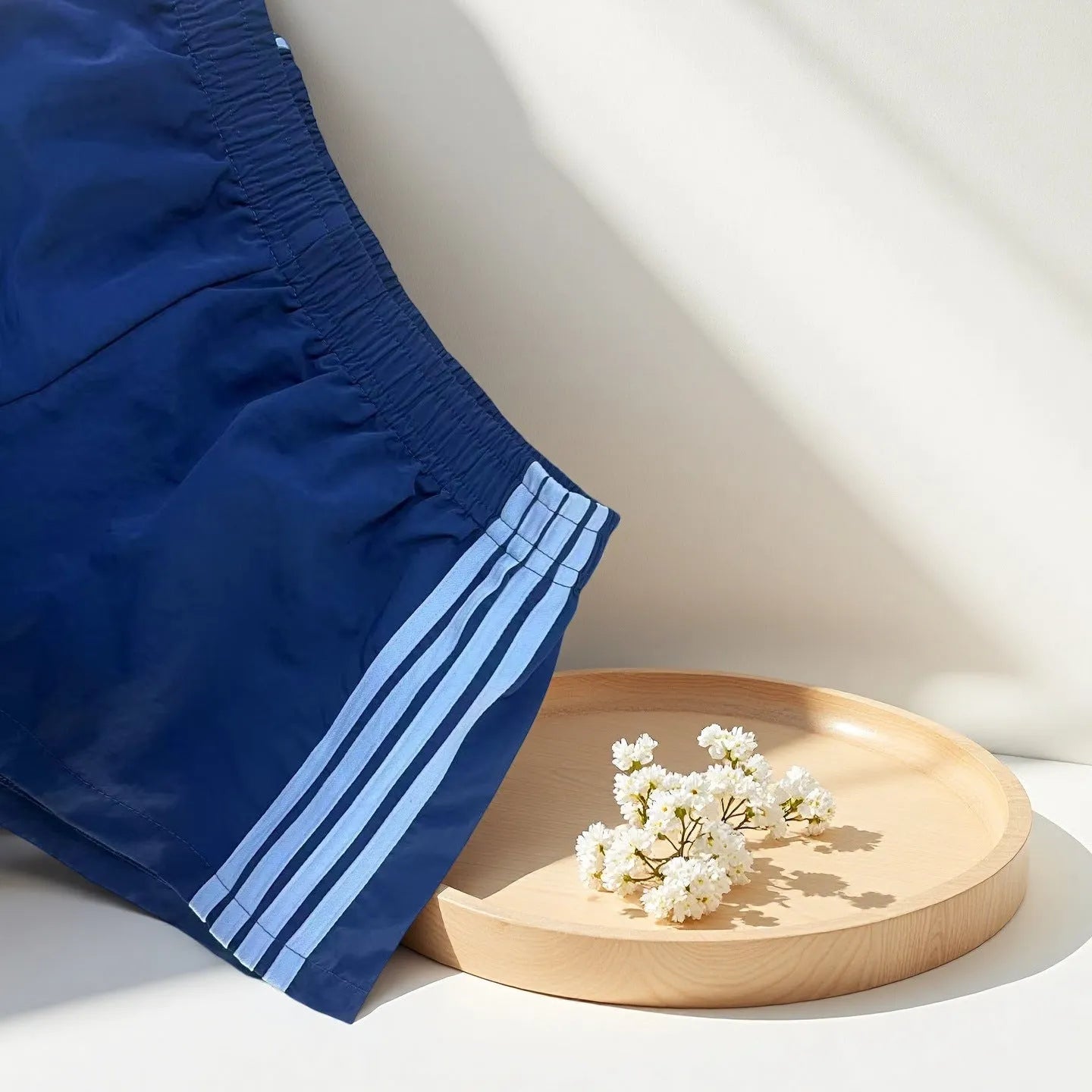 Men's navy blue high waist nylon hot pants with micro elastic fabric for casual sports wear
