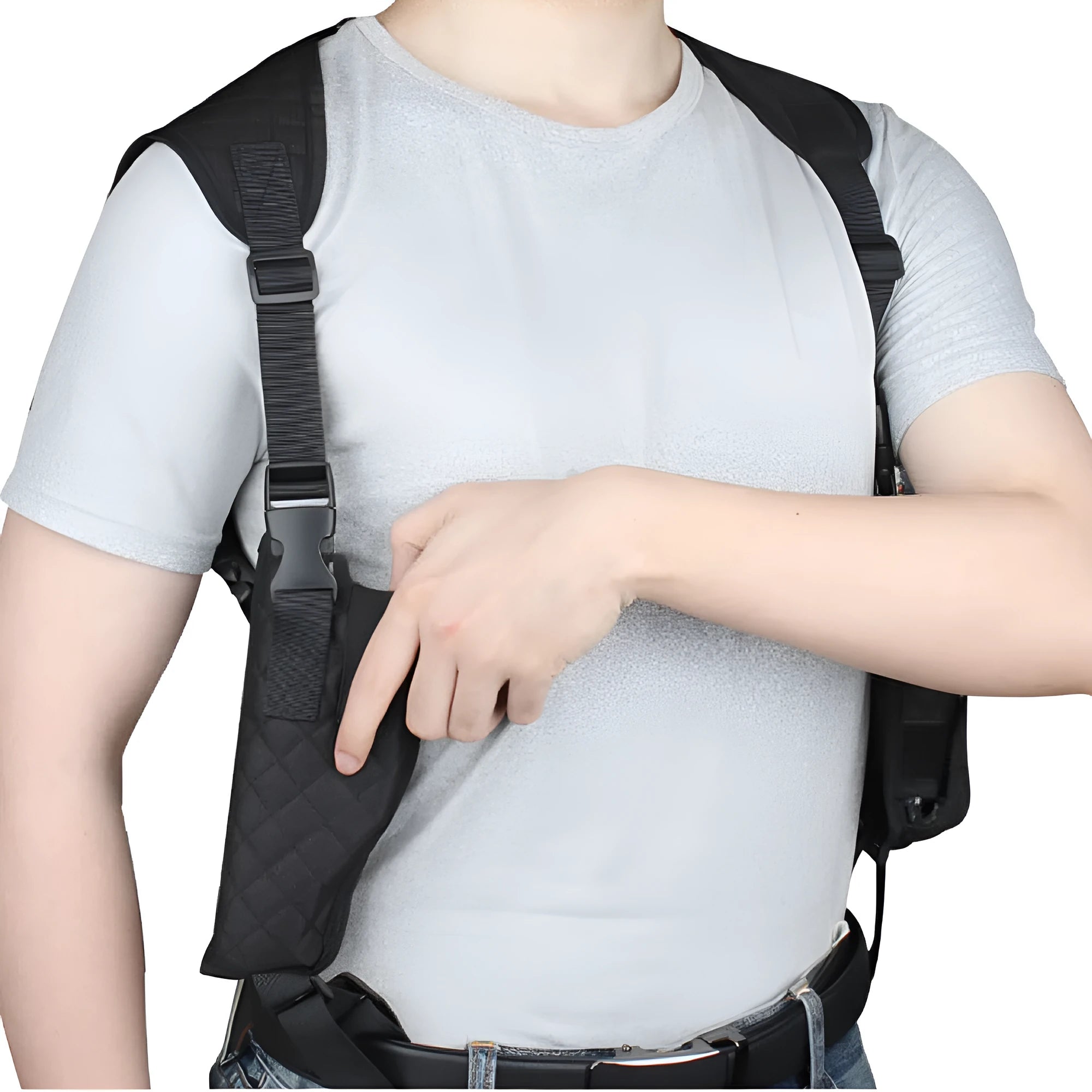 Outdoor holster portable hidden double magazine pouch in black nylon for unisex use