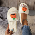 Halloween pumpkin cartoon plush slippers with synthetic fur upper and PVC soles