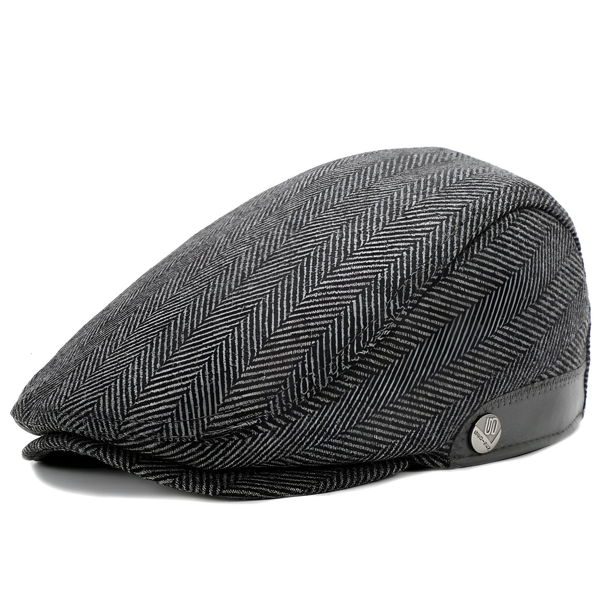 Woolen beret with herringbone pattern in gray, adjustable dome crown design for winter warmth