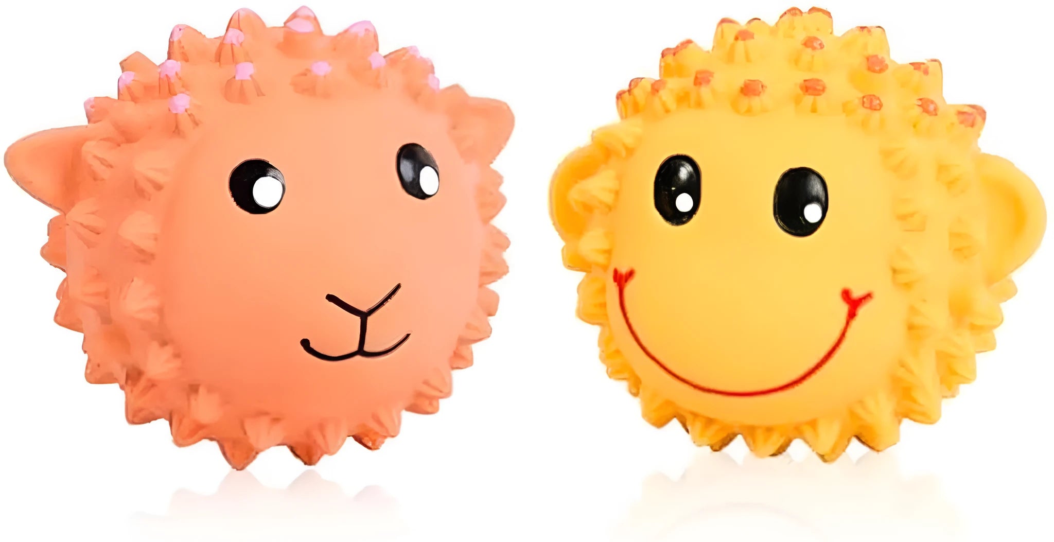 Orange and yellow spiky latex squeaky dog toy ball for small medium breeds