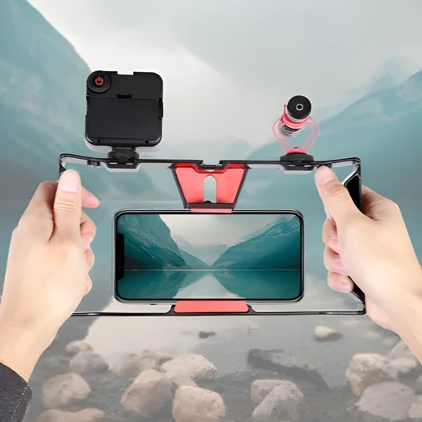 Handheld stabiliser revolving cloud platform bracket with mobile phone rabbit cage frame in ABS, 165g