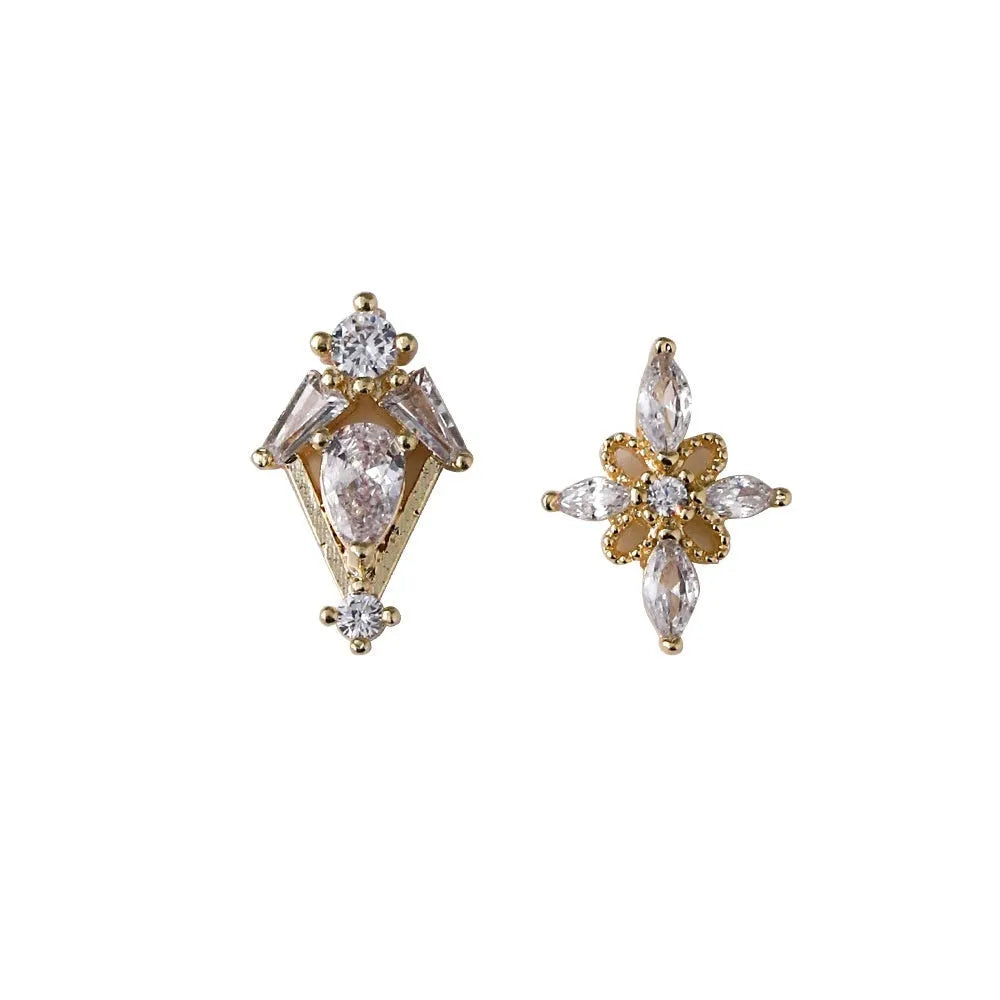 Square zircon nail rhinestone ornament in alloy frame, Princess series, 8X13mm and 9X11.5mm sizes on nail