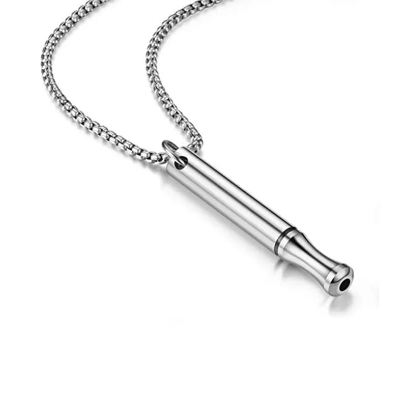 Breathing necklace with geometric stainless steel pendant on pearl chain in gold finish