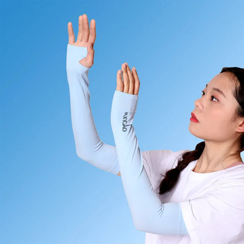 Unisex open finger driving ice sleeves showing nylon construction and colour options