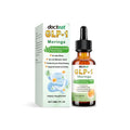 30ml glass bottle of clear health supplement drops with a dropper lid on a white background.
