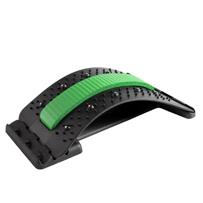 Adjustable manual back stretcher massager with multiple massage heads in a rectangular trapezoid shape.