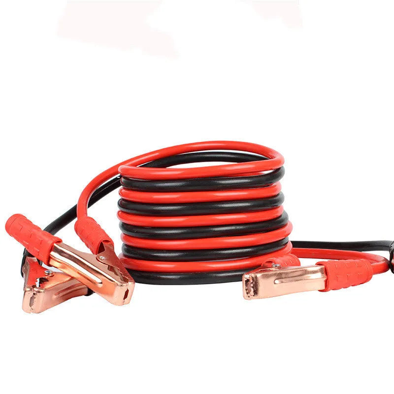 Car battery emergency jump-start cable kit with black and red clips on 2 metre cables