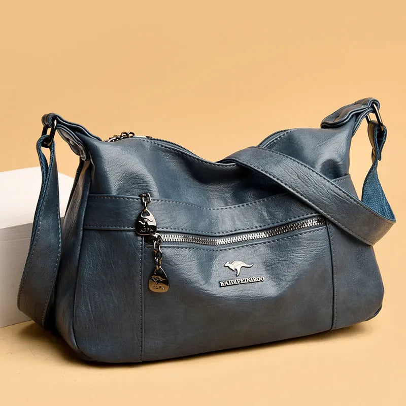 Women's large-capacity single-shoulder PU bag in black, yellow, grey, red, green, blue, or purple