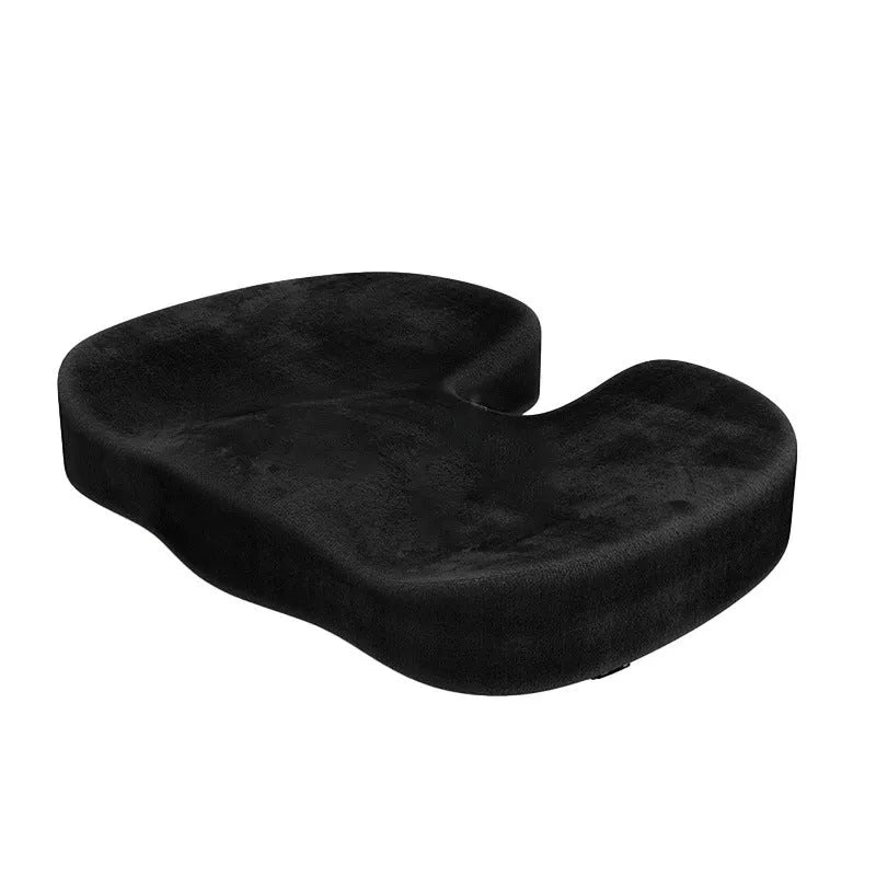Black flannel U-shaped memory foam office seat cushion measuring 46x36cm