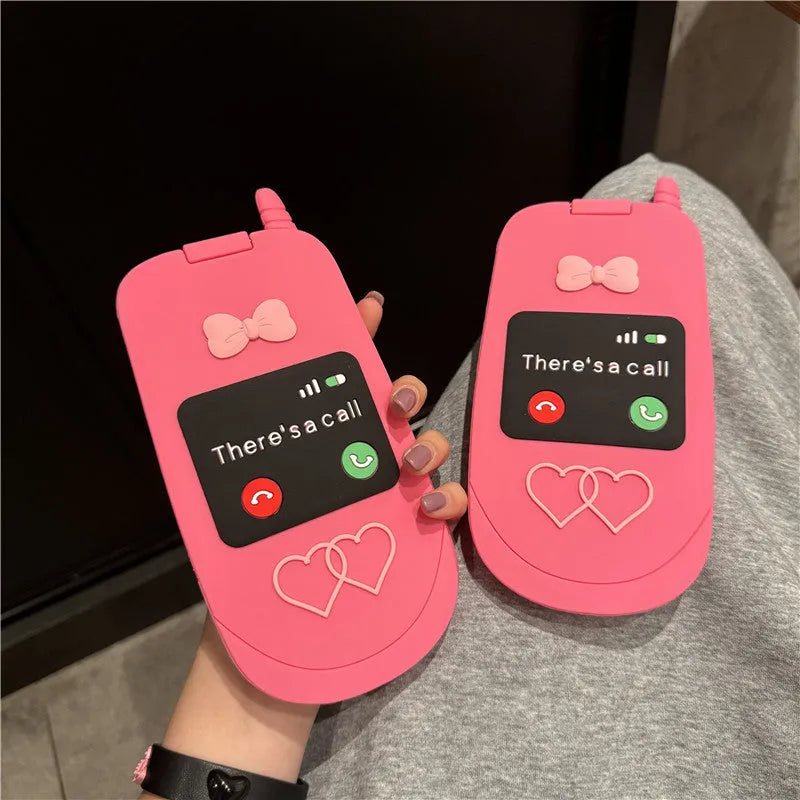 Fall-proof silicone clamshell phone case with love heart design for iPhone, rose red colour