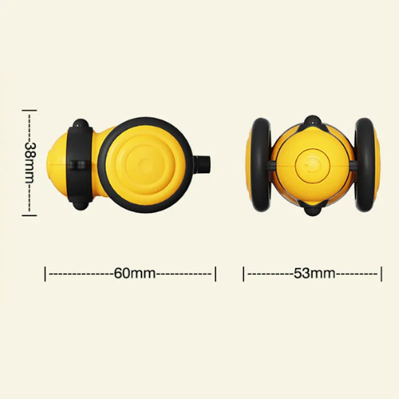 Electric cat toy with bee design on feather teaser wand showing automatic movement function