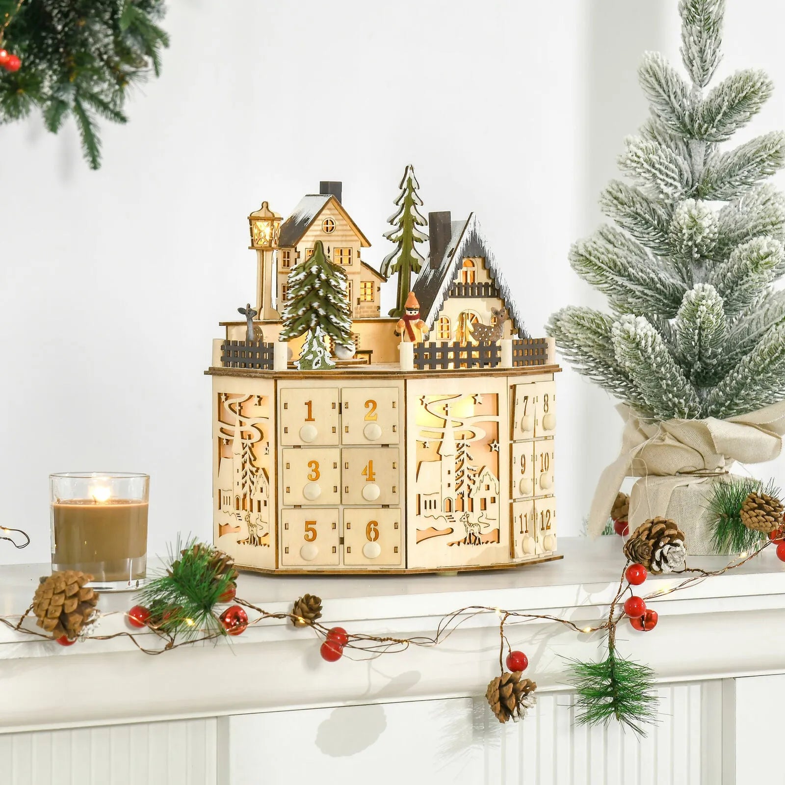Wooden Christmas 24-day countdown advent music calendar ornament for home and office display