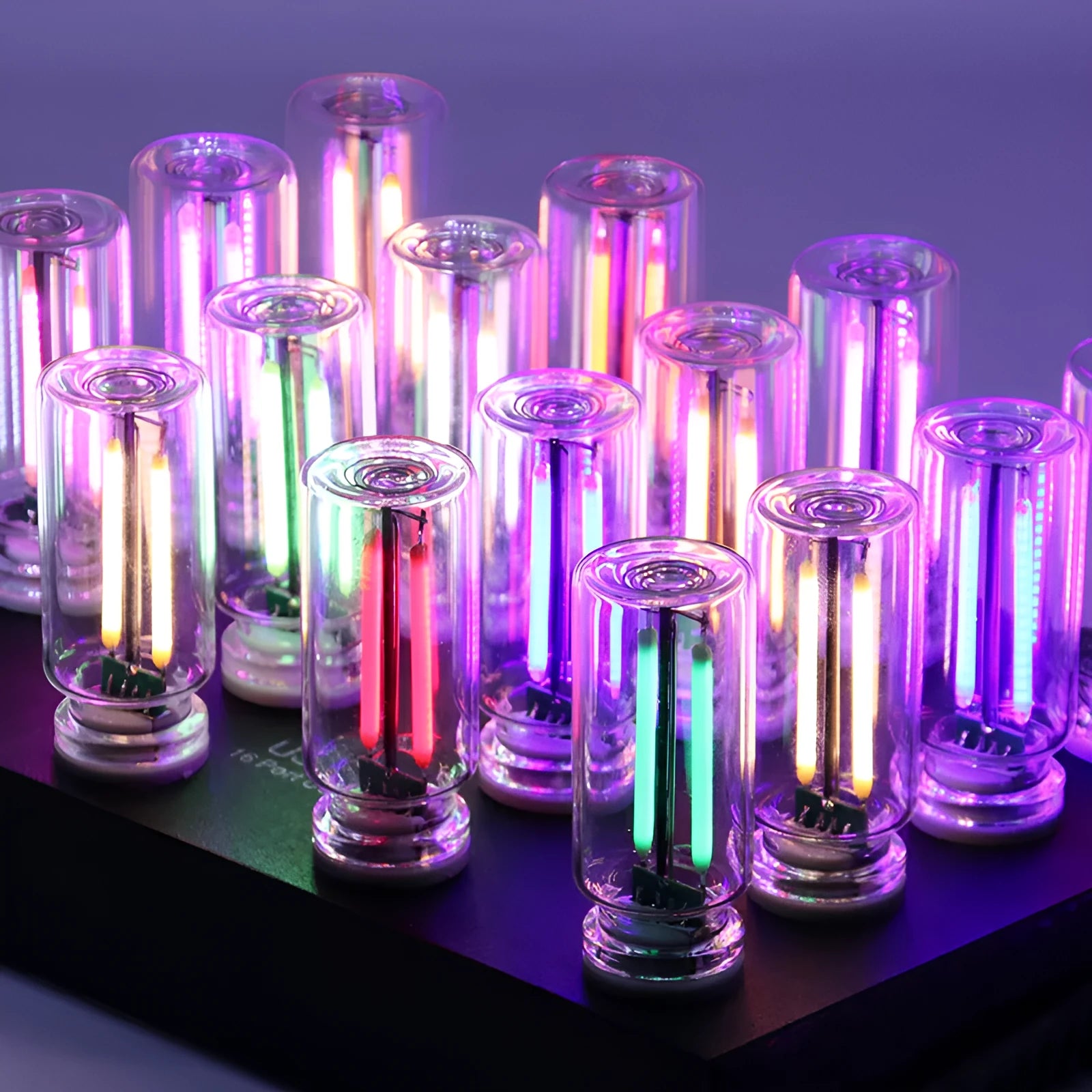Transparent USB touch-controlled night lamp with compact 22x64mm glass construction
