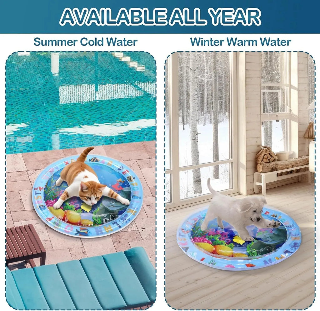 PVC water sensory playmat for cats with ocean fish theme and floating toys