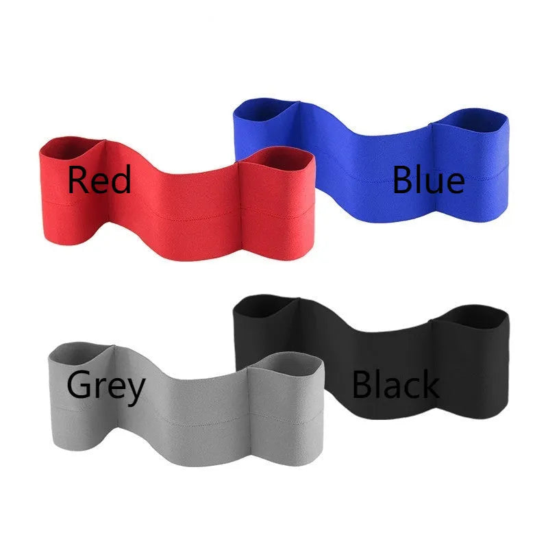 Elastic elbow support bandage for sports, shown in red, grey, blue, and black colours with size options S, M, and L.